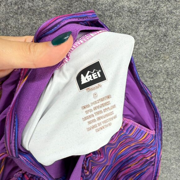 Rei Activewear Tank Women 8 Blue Striped Sleeveless Racerback V-Neck Lined - Picture 5 of 6